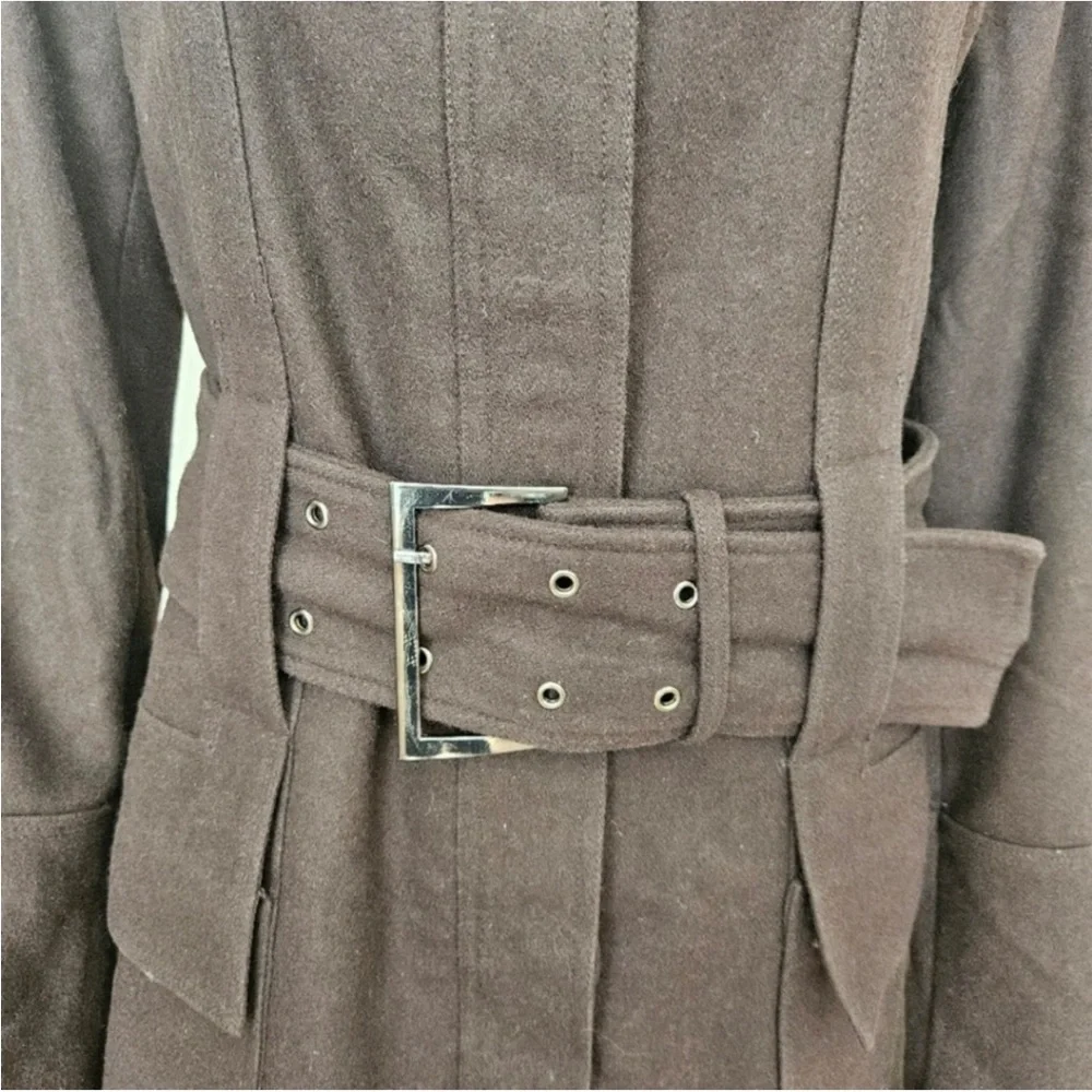 Zara coat size Medium dark chocolate brown wool blend trench belted - Picture 6 of 16